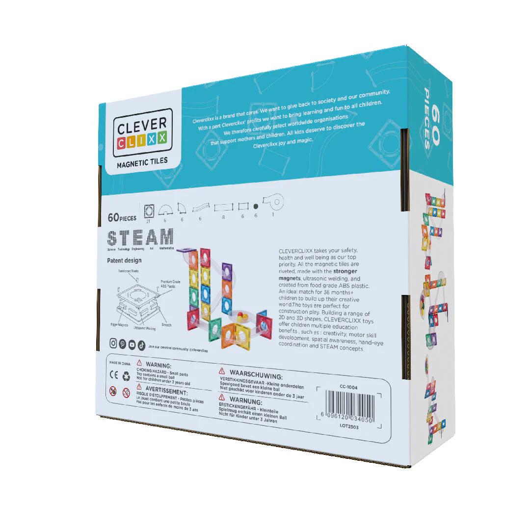 Cleverclixx Ball Run Compact Pack (60 delig) - Magnetische tegels