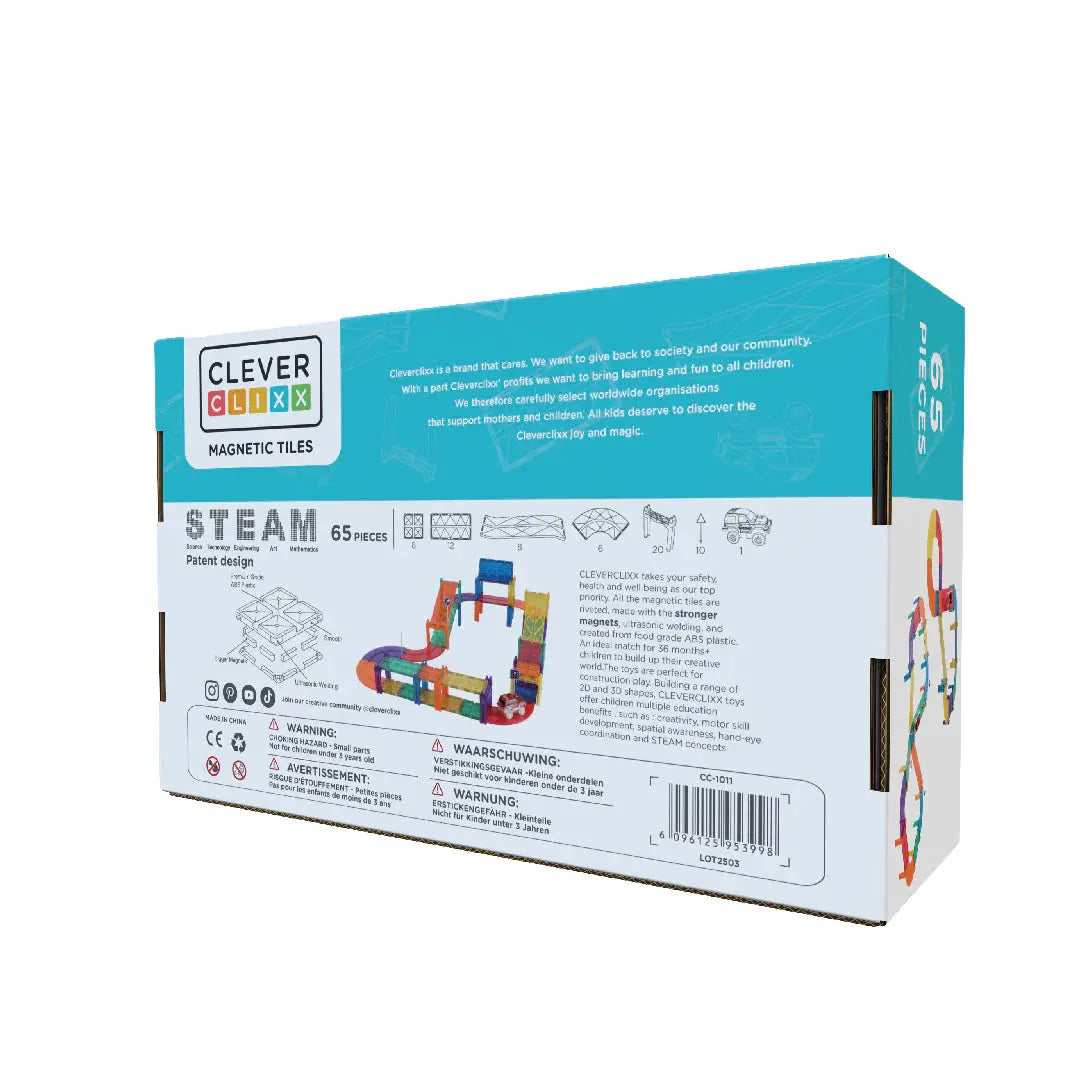 Cleverclixx Race Track Pack (65 delig) - Magnetische tegels Wonder Sense
