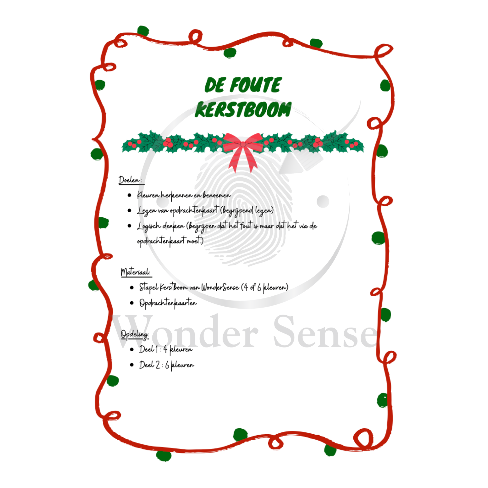 Digitale Opdrachtkaarten – Sorteer Kerstbomen Wonder Sense